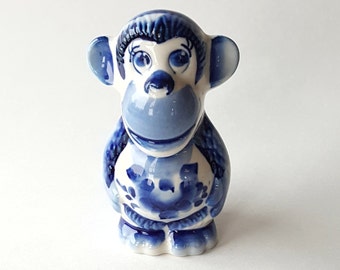 Porcelain Monkey Figurine Delft Like