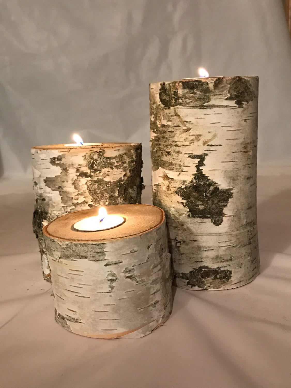 Real Birch Candle Holder White Birch Candle by CustomRusticStudio