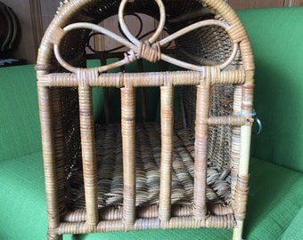 Vintage Rare 60s Mid Century WIcker/Rattan Pet Carrier/Crate