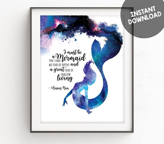 mermaid wall art printable i must be a mermaid quote