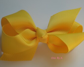 Yellow Hair Bow,Pink 3.3" Baby and Toddler hair bows,clip with bow,baby hair clip bow,bow,baby girl,girls hair bows, classic hair bows