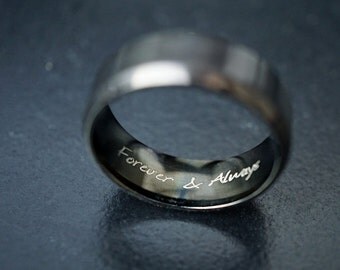 Forever & Always Ring, Friendship Ring, Promise Ring, Inside Engraved Ring Band, Stainless Steel Ring, Black IP Beveled Edge Band, Mens Ring