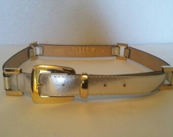 Vintage 70s Silver & Gold Metallic Leather Belt M