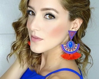 Long Tribal Earrings, Bohemian Earrings, Wholesale Earrings, Big Tassel Earrings, Tassel Jewelry, Chandelier Earrings,Red Earrings,Boho-Chic
