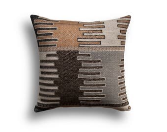 Kilim Pillow Cover -Robert Allen Fabric -Designer Pillow Cover -Tribal Pillow -Brown Pillow -Beige Pillow -Geometric Pattern -Kilim Panel