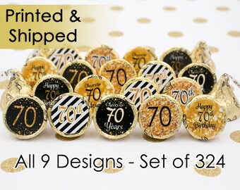 70th Birthday Party Decorations - Gold & Black - Stickers for Hershey Kisses (Set of 324)