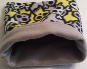 Snuggle Bag Skulls with grey fleece,cuddle sack,sleep sack ferrets,chinchilla,rat,guinea pig,hedge hog, sugar glider,pocket pet bag