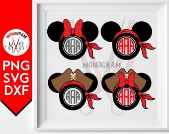 Mickey Minnie Pirate Monogram svg, Mickey Mouse Pirate svg, Minnie Mouse Pirate Monogram svg, Pirate svg, Pirate Head svg, Disney Pirate svg