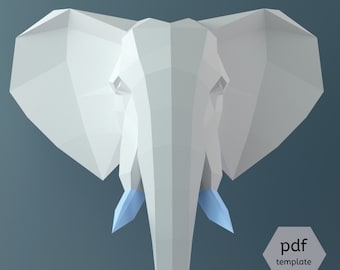 Big Elephant Head, 3D Papercraft, 3D Template, Wall Sculpture Decor, Paper Pachyderm, Baby Shower Elephant, Circus Party, DIY Hanging Model