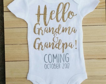 Pregnancy Announcement Onesie, Hello Grandma & Grandpa, Grandparent Baby Reveal, New Baby Announcement, Family Baby Reveal