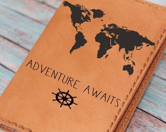 World map passport cover, leather passport cover, passport holder, passport cover leather, travel gifts for women, travel gifts for men