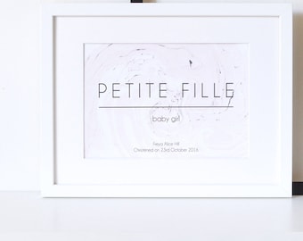 Personalised 'Petite Fille' Christening Marble Print, Christening Gift, Baby Print, Baby Gift