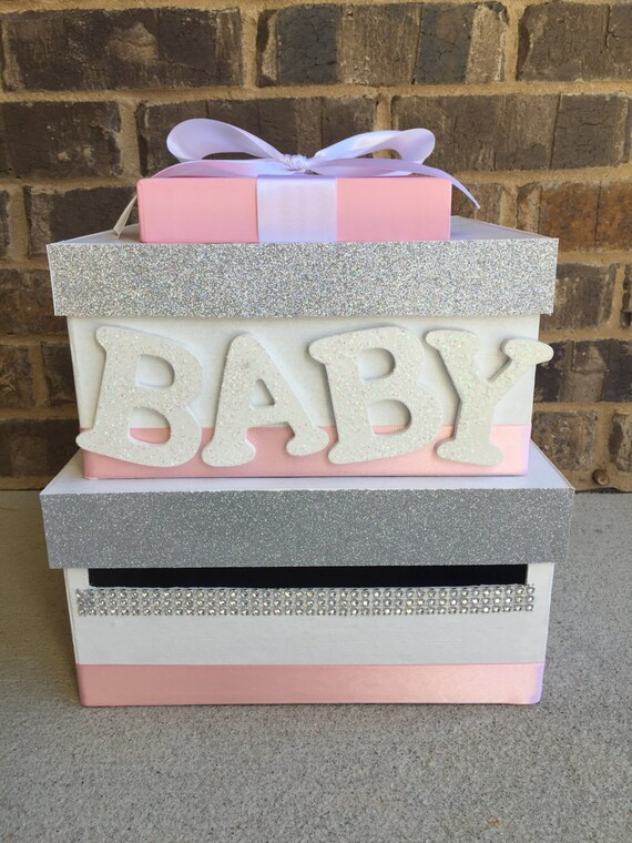 Items similar to Pink Baby Shower Card Box, Giftcard Box, and Letter