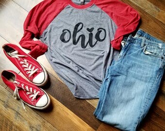 Ohio State Shirt - Ohio State raglan - Womens cothing - Mens clothing - Kids clothing - Handmade - Ohio state - Football - Scarlet and grey
