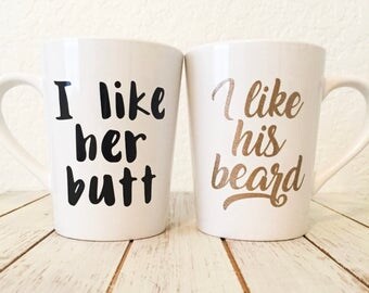 I Like His Beard I Like Her Butt Newly Wed Coffee Mug Gift - Beard Butt Cups - Wedding Gifts For Couple - Gifts For Him - Funny Coffee Mug