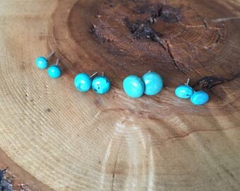 Turquoise Drops; sterling silver turquoise stud earrings, round turquoise stud earrings, oval turquoise earrings, stud earrings, cabochons