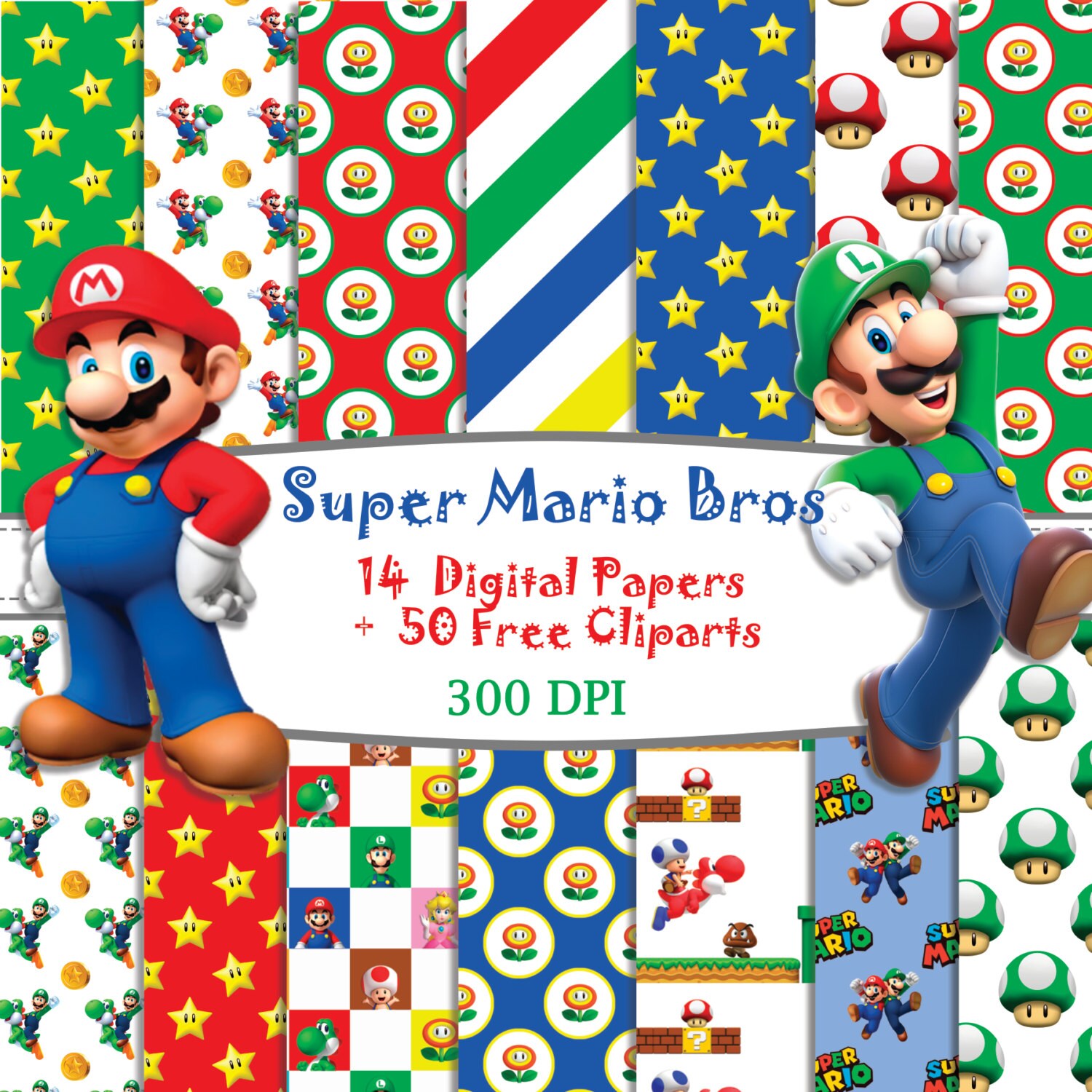 14 PAPELES DIGITALES Super mario Bros 50 cliparts gratis