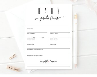 Baby Predictions Card, Baby Shower Games, DIY Baby Shower Ideas, Gender Neutral, Printable, Instant Download, Digital Template, PDF #015PR