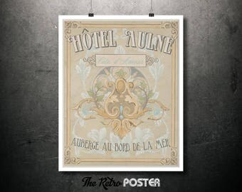 Hotel Aulne, Côte d'Amour - Vintage Travel Poster, Wanderlust, Travel Prints, Travel Gift, Travel Decor, Travel Art, Travel Canvas