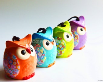 Ceramic Owl Wind Chime, Ceramic Wind Chimes, Fairy Garden Supply, Ceramic Miniatures, Owl Figurines, Owl Figures, Owl Decor