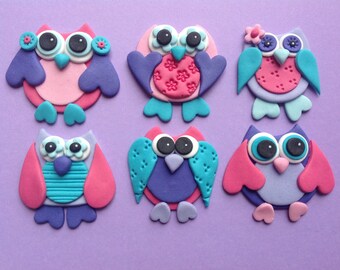 12 Edible cute fondant owls. Cupcake toppers. Cake deocrations. Owl.