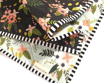Modern Wholecloth Baby Quilt-Modern Baby Girl Quilt-Baby Quilt Blanket-Floral Baby Quilt, Boho Baby Quilt, Indie Baby Quilt