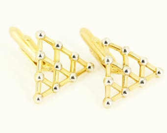 1960s Mod Swank Cufflinks Set - Mid Century Modern Cuff Links Gold Silver - Couture Accessories, Mad Men Formal Estate Jewelry, Fathers Day