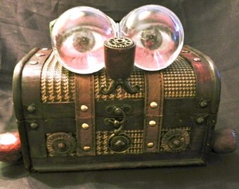 Steampunk Jewelry Box - Pay the Piper - medium wooden jewelry box (re-purposed) - artist Dar B. / Sausage Arts
