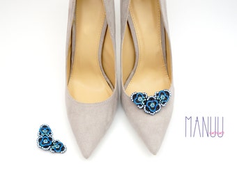 Shoe jewelry - shoe clips Manuu, bridal shoe clips , shoe clips wedding, Blue shoe clips, Something blue