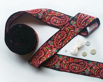 Multicoloured hippy paisley embroidered trim saree border sari border lace