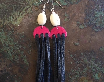 Pink Black and White Fringe Earrings!
