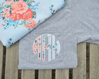 Short Sleeve Monogram Pocket Tee, monogrammed pocket Short Sleeve t shirt, monogram pocket tshirt, Applique monogram pocket tee for women