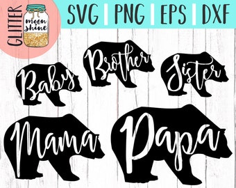 Bear Family bundle set svg dxf eps png Files for Cutting Machines Cameo Cricut, Matching svg, Baby Brother Sister Mama Papa Bear svg, boho