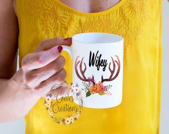 Wifey mug//floral coffee mug//bridal gift//wedding mug //dishwasher safe//permanent logo