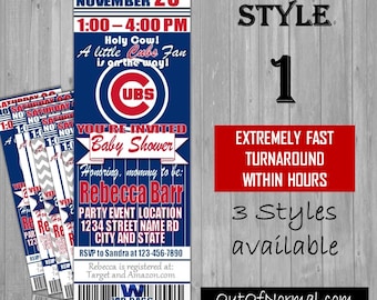 Chicago Cubs Themed Baby Shower Invitation Tickets - world series champions! Baseball Shower Party Invitations invites! New Mom, expecting