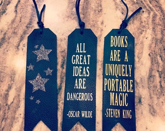 Quote leather bookmark, leather bookmark, vinyl