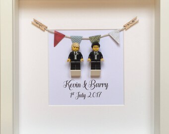LEGO Personalised Gay Wedding Gift Mr & Mr Same Sex Lego Minifigure Couple Frame, Unique and Handmade