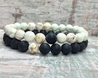 Partner bracelets bracelet set him and Onyx magnesite 8mm long distance relationship