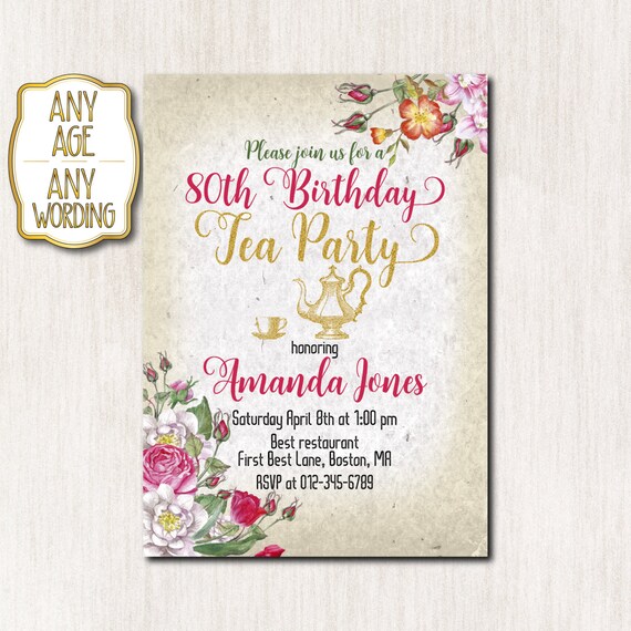 birthday for invitation 80th letter birthday invitations party invitation Tea 80th tea party