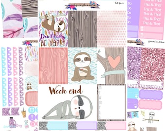 VERTICAL KIT, Don't Hurry Be Happy, sloth sticker kit, sloth planner stickers, weekly planner kit