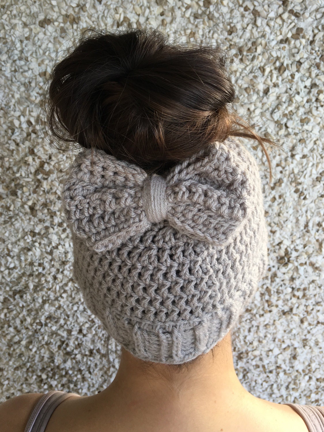 Messy Bun Hat W Bow Crochet Bow Messy Bun Hat Crochet Bow   Il Fullxfull.1119450214 Ssg3 