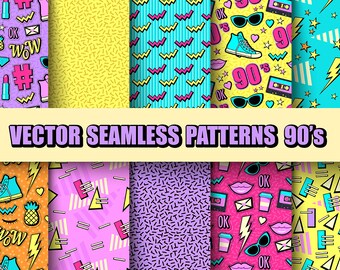 DIGITAL PAPER 90s 80s Patterns Seamless Vector Printable