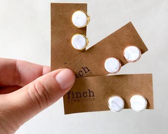 Marble clay clip on earrings in silver, gold or rose gold setting