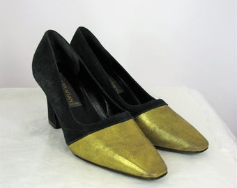 Vintage Donna Karan New York Black & Gold Pumps 6 NWOB
