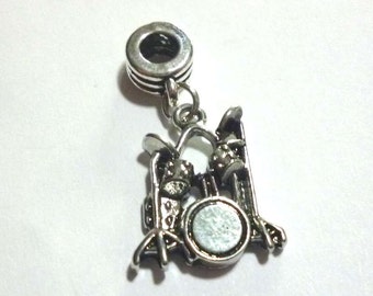 Silver Tone Metal Drum Kit to Suit European Charm Bracelets - H080