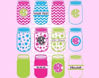 Mason Jar SVG Monogram Frame Svg Cut Files, Svg files for Cricut, Cut files for Silhouette and other Vinyl Cutters, Vector Design, Svg files