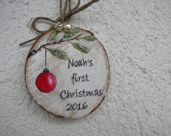 Baby's First Christmas Ornament, Wood Name Ornament, Personalized Ornament, Handpainted Ornament, Baby's 1st Christmas, Baby Shower Gift