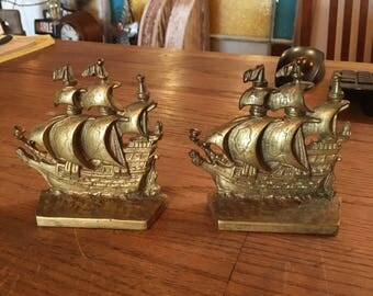 Pair of Vintage Brass Nautical Ship Bookends