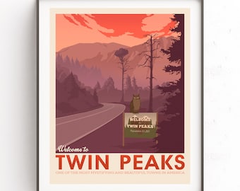 Twin Peaks poster. Fire walk with me. Retro travel poster. David Lynch art. Damn good coffee. Agent Cooper design. The owls are not what