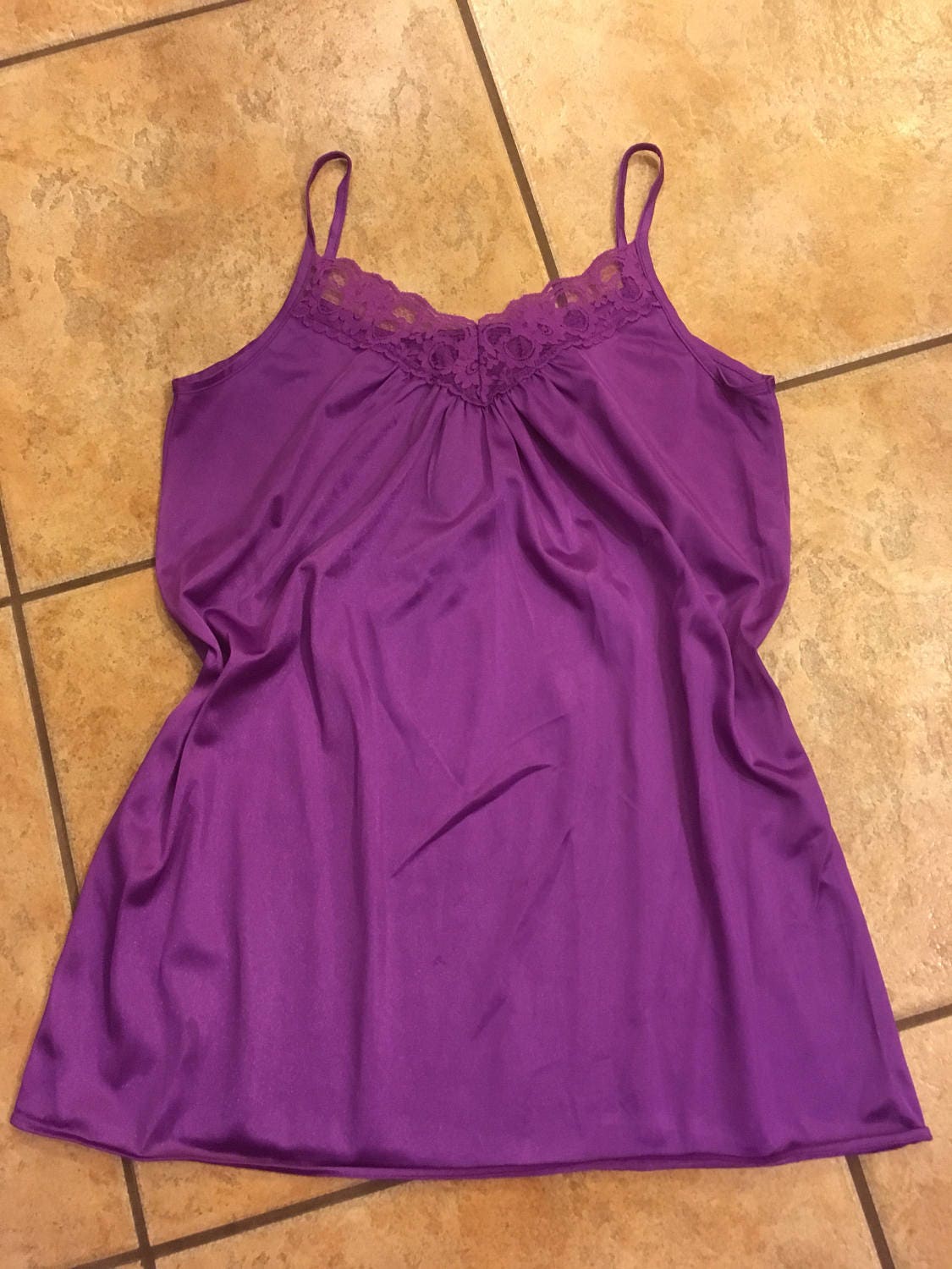 1980's Purple Satin Nightie M Vintage Satin Nightgown